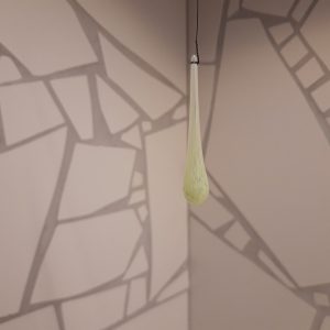 Glasdroppe, gulvit ca 10cm lång